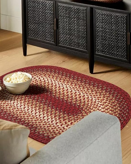 Tranquility TQ42 Red 5' x 8' Oval - Braided Area Rug, Home Decor, Floor Mat or Bedroom Rug - Easy Care, Ideal for High Traffic Areas in Hallway and Living Room - Made in USA