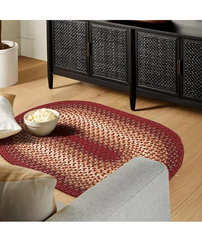Tranquility TQ42 Red 4' x 6' Oval - Braided Area Rug, Home Decor, Floor Mat or Bedroom Rug - Easy Care, Ideal for High Traffic Areas in Hallway and Living Room - Made in USA