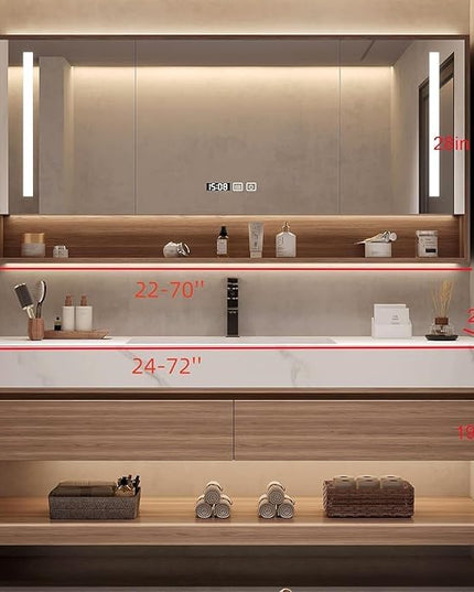 Wood Bathroom Vanity Set - LED Defogging Mirror | 32'' Wall Mounted Bathroom Vanity with Sink Include Open Storage & Mirror Cabinet Storage & 2 Drawers