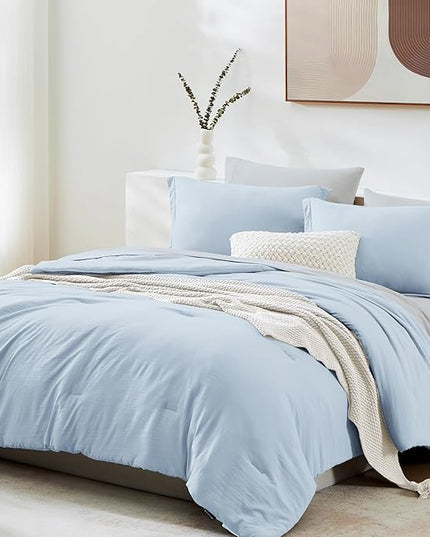 WRENSONGE King Comforter Set, 7 Pieces Ice Blue Soft Bed in a Bag King with Fitted Sheet, Flat Sheet, 2 Pillow Shams, and 2 Pillowcases- Warm Bedding Set for All Season