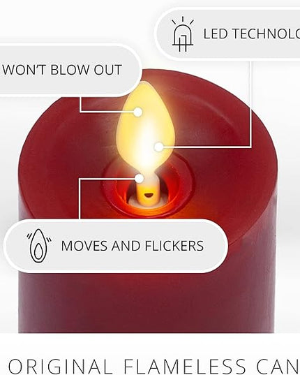 Luminara Classic Slim Flameless LED Candle, Burgundy 2" x 6.1", Battery Operated Moving Flame Pillar w/Timer, Safe Realistic Wax Candle, Home Decor
