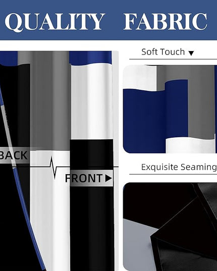 Navy Blue Grey 100% Blackout Curtains for Bedroom 96 inch Long 2 Panels Set Gray Modern Abstract Geometric Black Out Curtains Insulated Room Darkening Window Drapes for Living Room, 52Wx96L