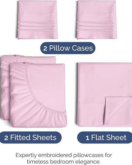 Split King Size 5 Piece Sheet Set - Comfy Breathable & Cooling Bed Sheets Set - Hotel Luxury Bedding for Women, Men, Kids, Teens, Boys & Girls - Deep Pockets and Wrinkle Free - Oeko-Tex - Light Pink