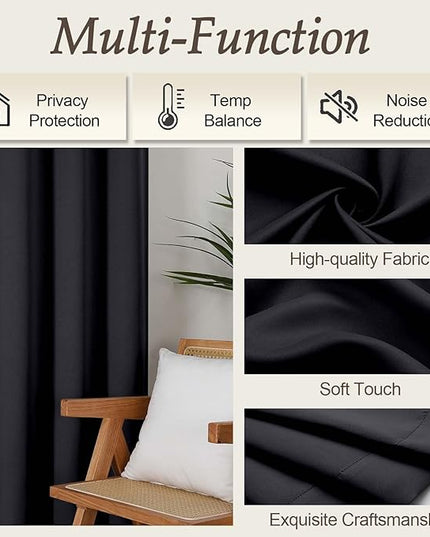 Gwine Black Blackout Curtains for Bedroom 90 inches Long 2 Panels Set, Solid Noise Reducing Thermal Insulated Blackout Curtains for Living Room with Rod Pocket, Each 50" Wx90 L