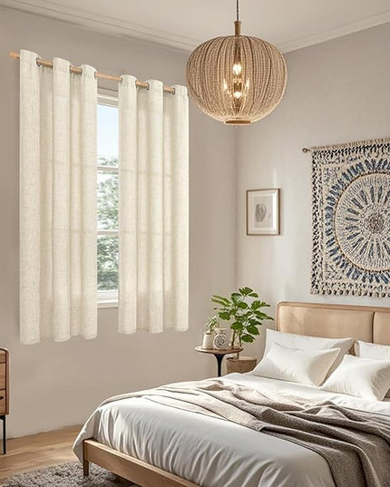 BGment Beige Linen Curtains 63 Inch Length 2 Panels - Burlap Textured Light Filtering Window Treatments Grommet Sheer Drapes for Farmhouse Bedroom, 38 X 63 Inch