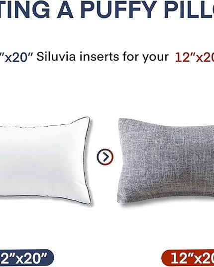 Siluvia Decorative 12x20 Pillow Inserts Set of 2 - Square Throw Pillows with 100% Cotton Cover for Sofa, Couch, and Bed - White