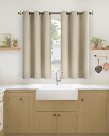 YoungsTex 48 Inch Length Beige Blackout Curtains for Short Windows - Thermal Insulated Drapes with Grommet Light Blocking for Bedroom Room Darkening Privacy, 2 Panels, 42 x 48 Inch