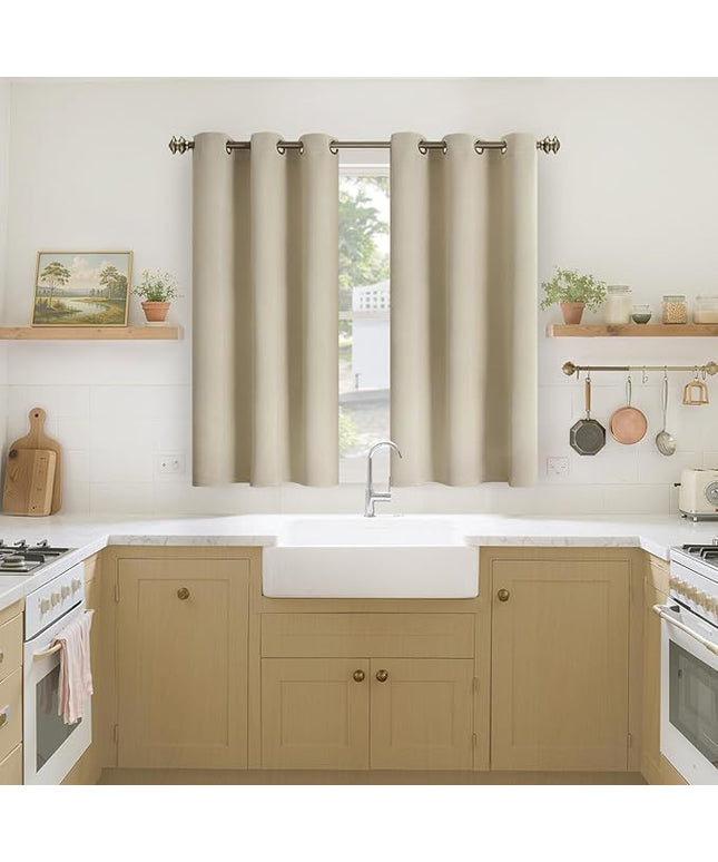 YoungsTex Beige Short Blackout Curtains 45 Inches Length for Window - Thermal Insulated with Grommet Room Darkening Drapes Privacy for Bedroom Kitchen Bathroom, 2 Panels, 42 x 45 Inch