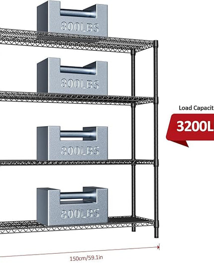 IZEUK 4-Tier Metal Garage Shelving, Heavy Duty Adjustable Storage Rack Organizer, Industrial Steel Shelves for Basement, Kitchen, Office, Warehouse (Black, 17.7" D x 59.1" W x 70.9" H)