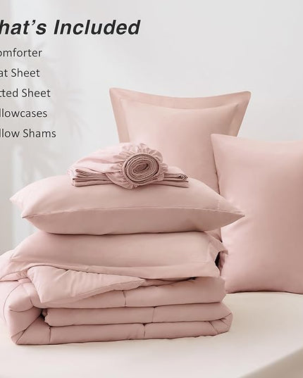 Love's cabin California King Comforter Set Blush Pink, 7 Pieces California King Bed in a Bag, All Season Bedding Sets with 1 Comforter, 1 Flat Sheet, 1 Fitted Sheet, 2 Pillowcase and 2 Pillow Sham