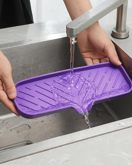 Silicone Bathroom Soap Dishes with Drain Spout-Bathroom and Kitchen Sink Organizer,Sponge Holder,Dish Soap Tray,Perfect for Dispenser,Scrubber,Bottle,Cup on Sink or Counter-Purple 12"×4"