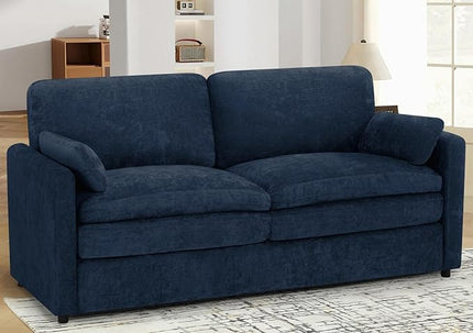69" Chenille Modern Couch with Cozy & Soft Backrests, 2 Seats Sofa with 2 Extra Pillows, Comfy Upholstered Sofa with Thicker Cushions for Living Room, Office, Blue