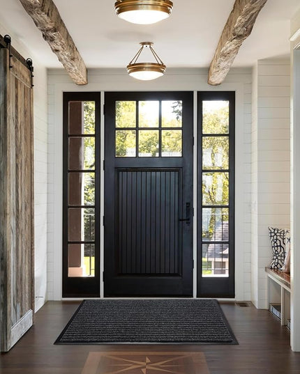 Yimobra Front Door Mat Outdoor Indoor Entrance, 100% Waterproof All-Season All Weather Doormat, Welcome Matt Outside Entry, Non Slip, Low Profile, Heavy Duty Patio Porch Floor Mats,47 x 32,Black Grey