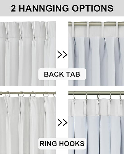 Vision Home White Pinch Pleated Full Blackout Curtains 60 inch Wide Thermal Insulated Window Panels 95 inch for Living Room Bedroom Room Darkening Pinch Pleat Drapes with Hooks Back Tab 60" Wx95 Lx1