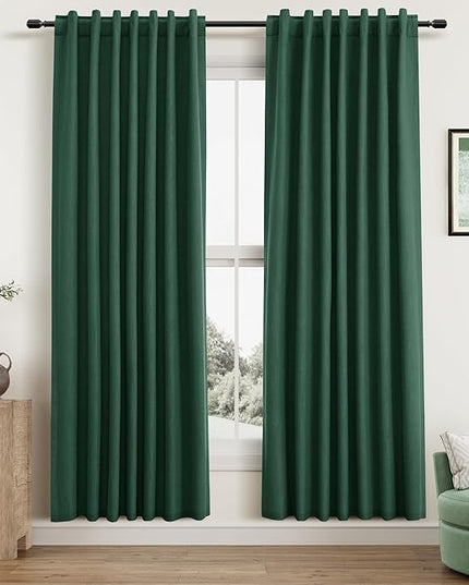 Guken Green Blackout Curtains 72 Inch Length 2 Panels Set for Living Room Bedroom Back Tab Thermal Insulated 100% Black Out Linen Drapes Boho Christmas Decor 52x72
