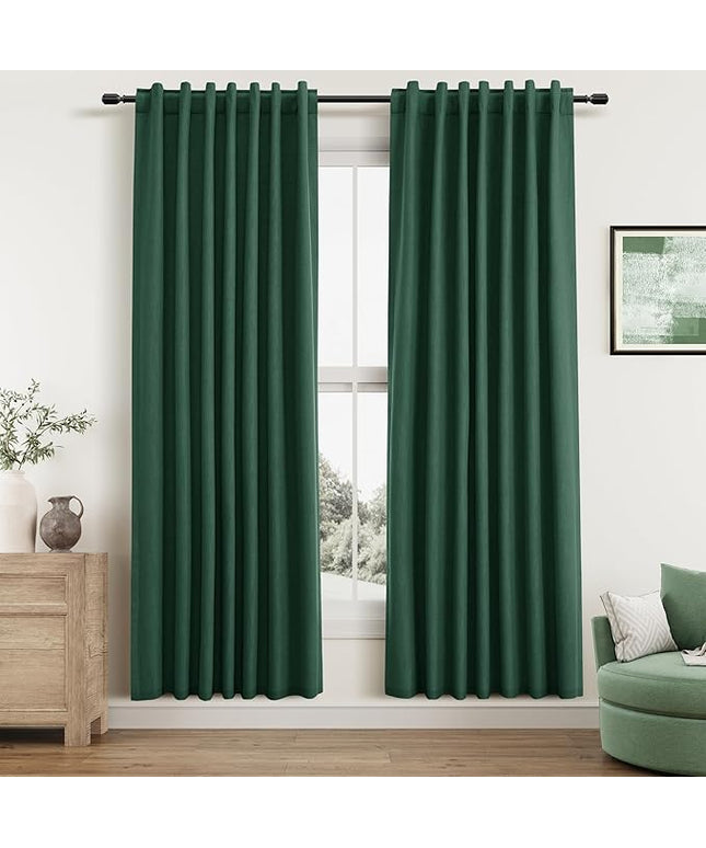 Guken Green Blackout Curtains 72 Inch Length 2 Panels Set for Living Room Bedroom Back Tab Thermal Insulated 100% Black Out Linen Drapes Boho Christmas Decor 52x72