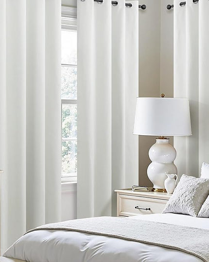 Off White Linen Blackout Curtains 96 Inch Length 2 Panels Set for Bedroom Living Room Grommet 100% Black Out Linen Drapes Room Darkening Window Curtains 96 Inches Long Cream Ivory Beige