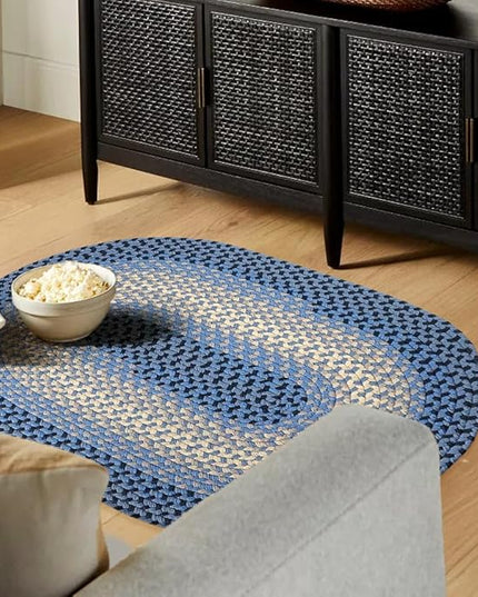 Tranquility TQ12 Blue 4' x 6' Oval - Braided Area Rug, Home Decor, Floor Mat or Bedroom Rug - Easy Care, Ideal for High Traffic Areas in Hallway and Living Room - Made in USA