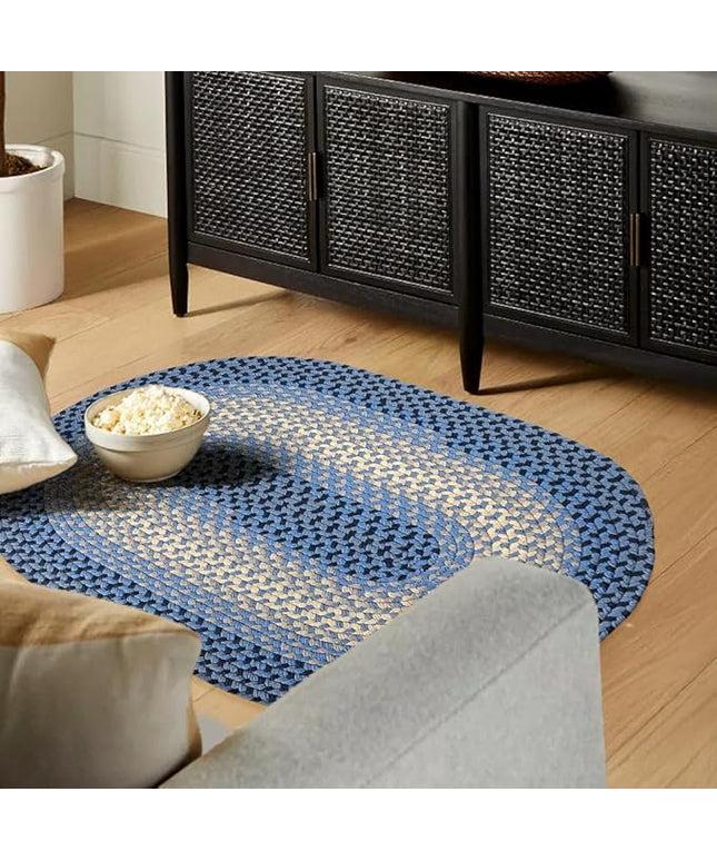 Tranquility TQ12 Blue 4' x 6' Oval - Braided Area Rug, Home Decor, Floor Mat or Bedroom Rug - Easy Care, Ideal for High Traffic Areas in Hallway and Living Room - Made in USA