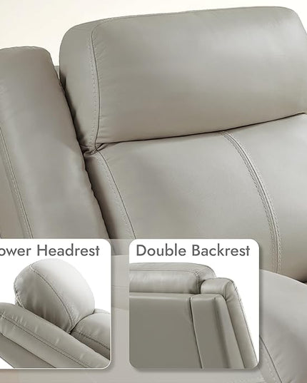Watson & Whitely Genuine Leather Power Recliner Chairs for Adults, Wall Hugger RV Recliner with Power Headrest & Charging Ports, Electric Recliner Sofa Chair for Living Room, Grey