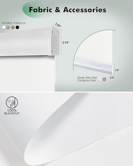 Yoolax Motorized Blinds with Remote, Blackout Remote Shades for Windows, Automatic Roller Shades Cordless Electric Blinds for Bedroom Living Room Office, Custom Size (Fabric White)