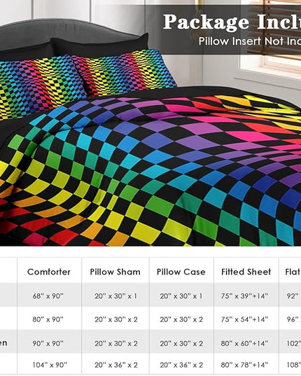 Comforter Set Twin Size, Rainbow Geometric Colorful 5 Pcs Bedding for Kids and Adults, Dot Pride Wavy Bed Sheet Sets with Fitted Sheet Pillowcase & Sham for Bedroom Bed Decor