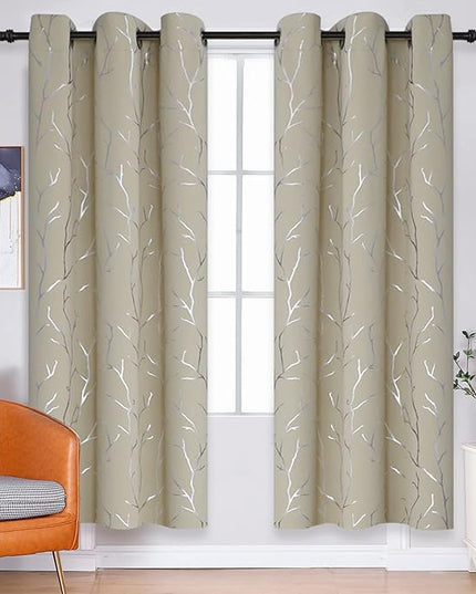 BUHUA Grommet Top Window Draps for Living Room Bedroom Curtains Energy Saving Room Darkening Impede Light Privacy Curtains, 38W x 63L, 2 Panels, Beige