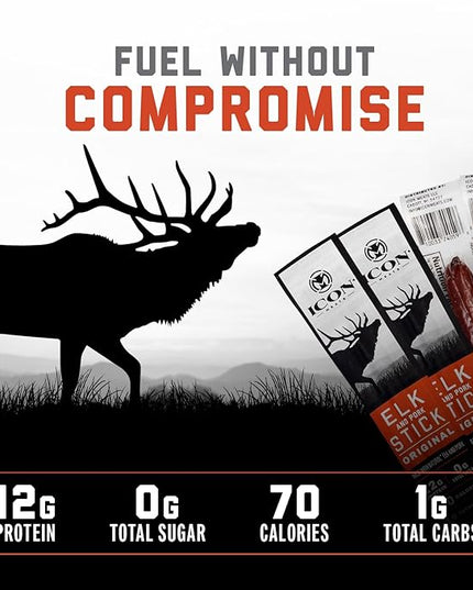 ICON Meats Elk and Pork Snack Sticks, Original, 24 Pack of High Protein Snacks, Sugar Free, Natural Jerky Meat Sticks, Gluten Free, USDA Inspected, Made in the USA, Gifts or Stocking Stuffers