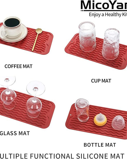 Silicone Dish Drying Mat for Multiple Usage,Easy clean,Eco-friendly,Heat-resistant Silicone Mat for Kitchen Counter or Sink,Refrigerator or Drawer Liner Red S 12 inches x 6 inches