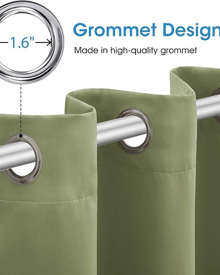 HOMEIDEAS Sage Green Blackout Curtains for Bedroom 52 X 96 Inch Length 2 Panels Set Room Darkening Bedroom Curtains, Soundproof Thermal Grommet Window Curtains for Living Room for Christmas