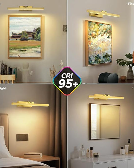 Joosenhouse Battery Operated Picture Light, Wireless Painting Art Light with Remote Control, Dimmable & Timer Function, 15.35" Brass Gallery Light Wall Sconce