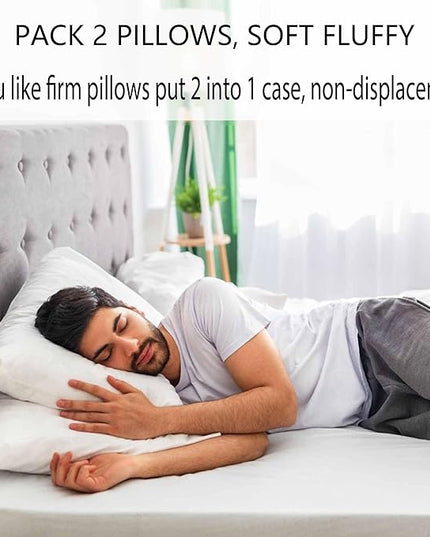 Ultra Thin Flat Soft Bed Pillows Queen Size Set of 2 Pack for Sleeping 20"x30", Hypoallergenic Skin Friendly Machine Washable