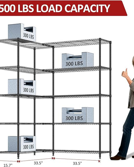 IZEUK Linked Storage Racks, DIY Adjustable Heavy Duty Metal Shelving Unit for Corner, Ideal for Kitchen, Garage, Warehouse, and Garden (Black, 15.7" D x 33.5" W x 70.5" H, 1433 lbs Capacity)