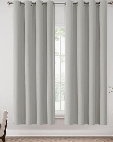 ChrisDowa 100% Blackout Light Grey Solid Curtains 72 Inches Long 2 Panels for Bedroom Living Room,Farmhouse Room Darkening Thermal Insulated Soundproof Grommet Top Window Treatment Drapes,52x72