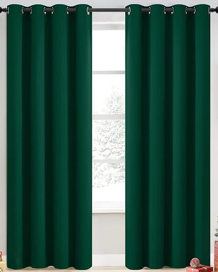 Yakamok Dark Green Blackout Curtains for Bedroom, Room Darkening Thermal Insulated Grommet Window Curtains, Light Blocking Blackout Drapes for Living Room,52Wx84L inch,2 Panels