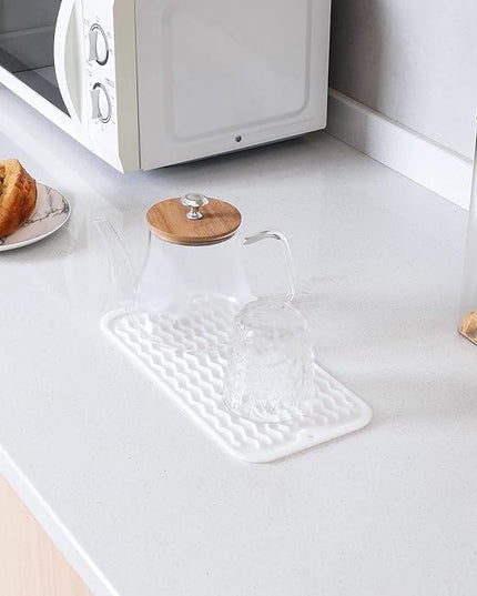 Silicone Dish Drying Mat for Multiple Usage,Easy clean,Eco-friendly,Heat-resistant Silicone Mat for Kitchen Counter or Sink,Refrigerator or Drawer Liner White S 12 inches x 6 inches