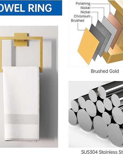 5-Piece Bathroom Hardware Accessories Set, 23.6 Inch SUS304 Stainless Steel Towel Bar Set, Wall Mounted Bathroom Towel Holders, Towel Hooks with Toilet Paper Holder
