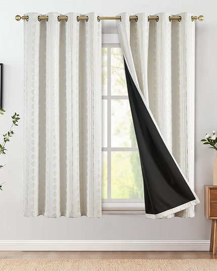jinchan 95% Blackout Boho Curtains 72 Inches Long for Christmas Bedroom Living Room Decor Festive Xmas Golden Geometric Foil Printed Curtain Grommet Top Room Darkening Drapes Off White 2 Panels