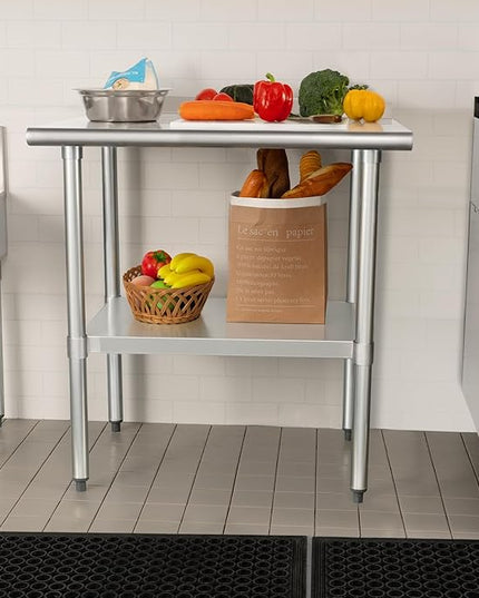 HARDURA Stainless Steel Table Prep & Work Table 24 x 30 Inches NSF Heavy Duty Commercial with Undershelf and Backsplash for Restaurant Kitchen Home and Hotel