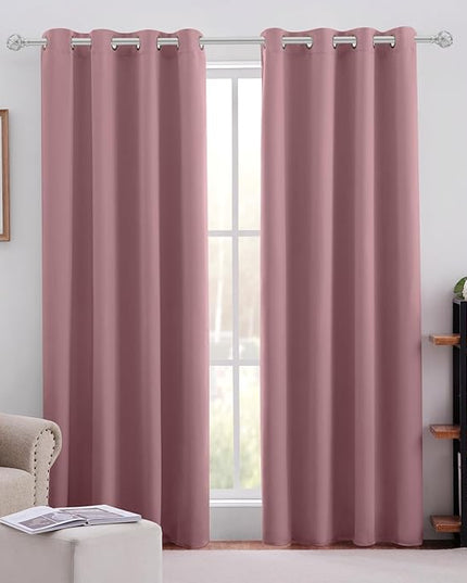 HOMEIDEAS Mauve Blackout Curtains for Bedroom 52 X 84 Inch Length 2 Panels Set Room Darkening Bedroom Curtains, Soundproof Thermal Grommet Window Curtains for Living Room