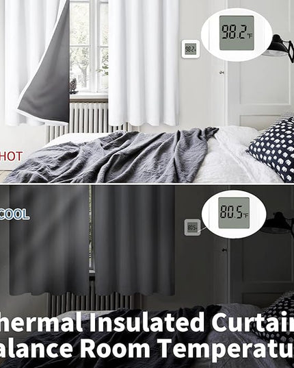 BGment Thermal Insulated 100% Blackout Curtains for Bedroom with Black Liner, Double Layer Full Room Darkening Noise Reducing Rod Pocket Curtain (52 x 45 Inch, Pure White, 2 Panels)