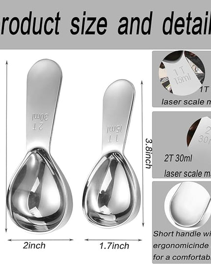 2pcs Tablespoon Coffee Scoop, Coffee Scoop Set, 15ml 30ml Tbsp Coffee Bean Measuring Spoon Stainless Steel Table Spoon Scoop with Short Handle Suitable for Tea Ground Sugar Flour