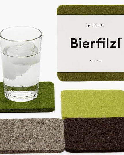 Graf Lantz - Bierfilzl Merino Wool Square Coasters Set of 4 - Forest (4"x4"x5mm) - Absorbs 30% of Weight - Natural German Wool - Heat Resistant, Sustainable, Reusable - Home Decor, Coffee Table Decor