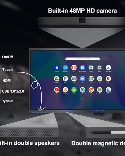 Smart Board,65" Smart Board for Classroom Office Home, 4K UHD Touch Screen Open Dual System Smart Whiteboard,Digital whiteboard with 48MP HD Camera(Board+Wall Mount Included)