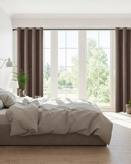 ChrisDowa 100% Blackout Brown Solid Curtains 108 Inches Long 2 Panels for Bedroom Living Room,Farmhouse Room Darkening Thermal Insulated Soundproof Grommet Top Window Treatment Drapes,52x108
