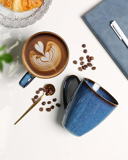 MONITO 17 OZ Coffee Mugs Set of 6, Large Ceramic Blue Coffee Mugs Set with handle for Tea/Latte/Milk/Cocoa, Funny Tea Cups for Office and Home, Engagement Gifts. (Starry Blue)
