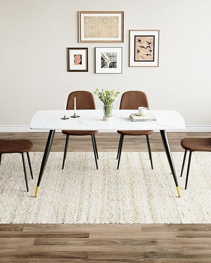 Table and Chairs Set of 4, Dining Room Table Set for 4, Sintered Stone Kitchen Table Top and Modern Chairs Set of 4 for Kitchen Dining Room