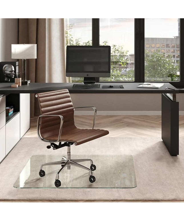 Vitrazza Glass Chair Mat 42” x 48” Superior ¼ Thick, Chiaro Standard Clear, Certified Tempered Safety Glass, Delivers a Smooth Glide, Protects Carpet or Wood, Beautiful in Home or Office.