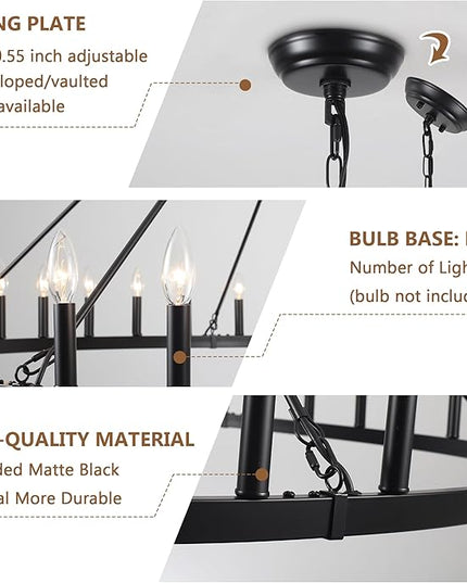 Black Extra Large Wagon Wheel Chandelier, 60 inch 36 Lights Farmhouse Chandelier, Industrial Candle Round Pendant Light Fixture for High Ceiling Living Room Dining Room Outdoor Porch Entryway Hallway