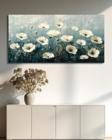 FUHAIHUA Canvas Wall Decor For Bedroom Wall Art For Living Room Office Decorations White Flowers Landscape Painting Modern Wall Pictures Artwork Farmhouse Posters Ready To Hang Home Decor 20x40 In